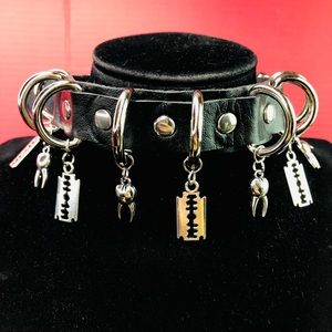 Chunky Tooth Teeth Razor Shape Charms Black Choker Collar Faux Leather punk goth